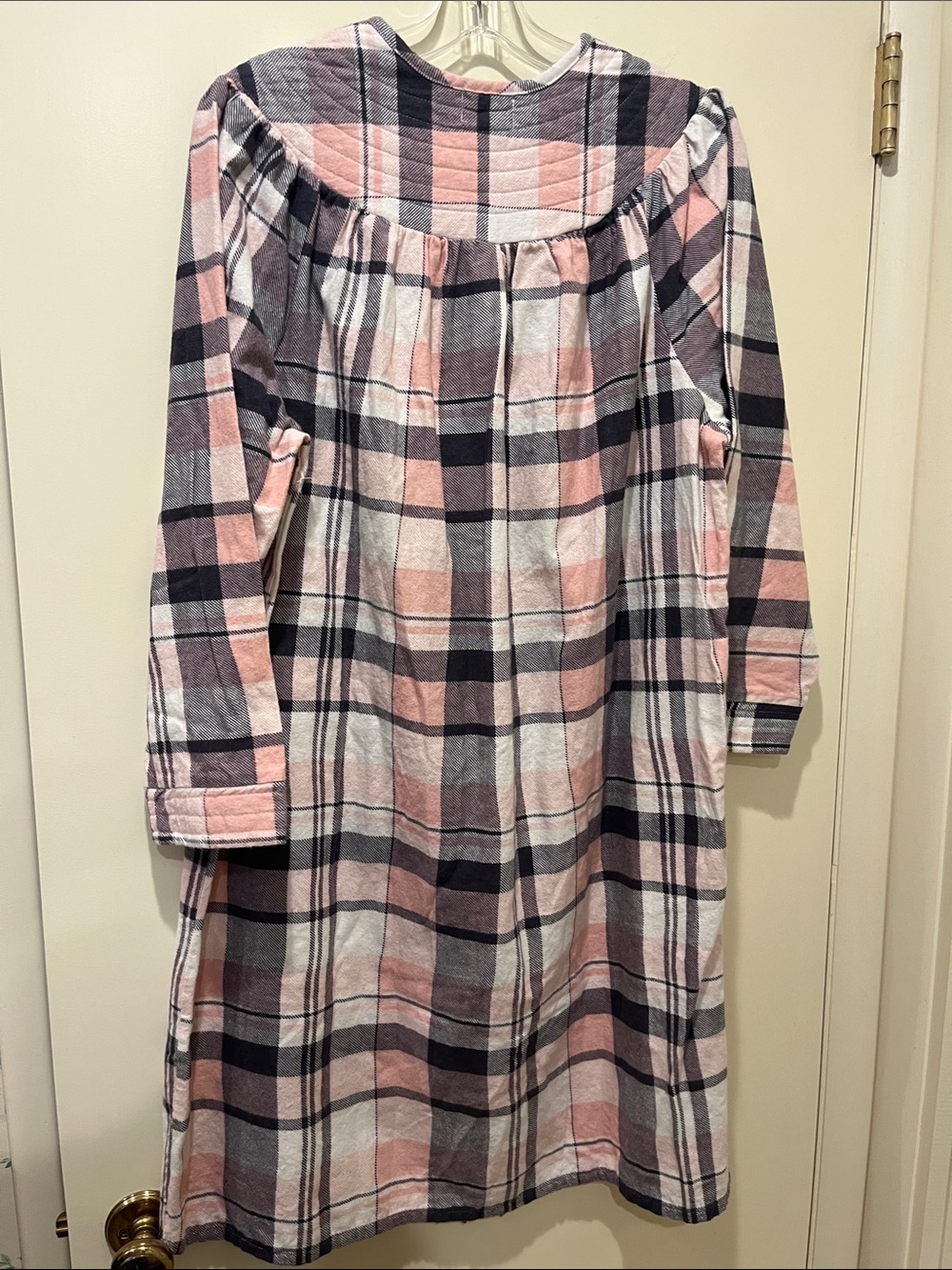 Women's 100% Cotton Flannel Nightgown in Pink & Gray - Picture 3 of 11